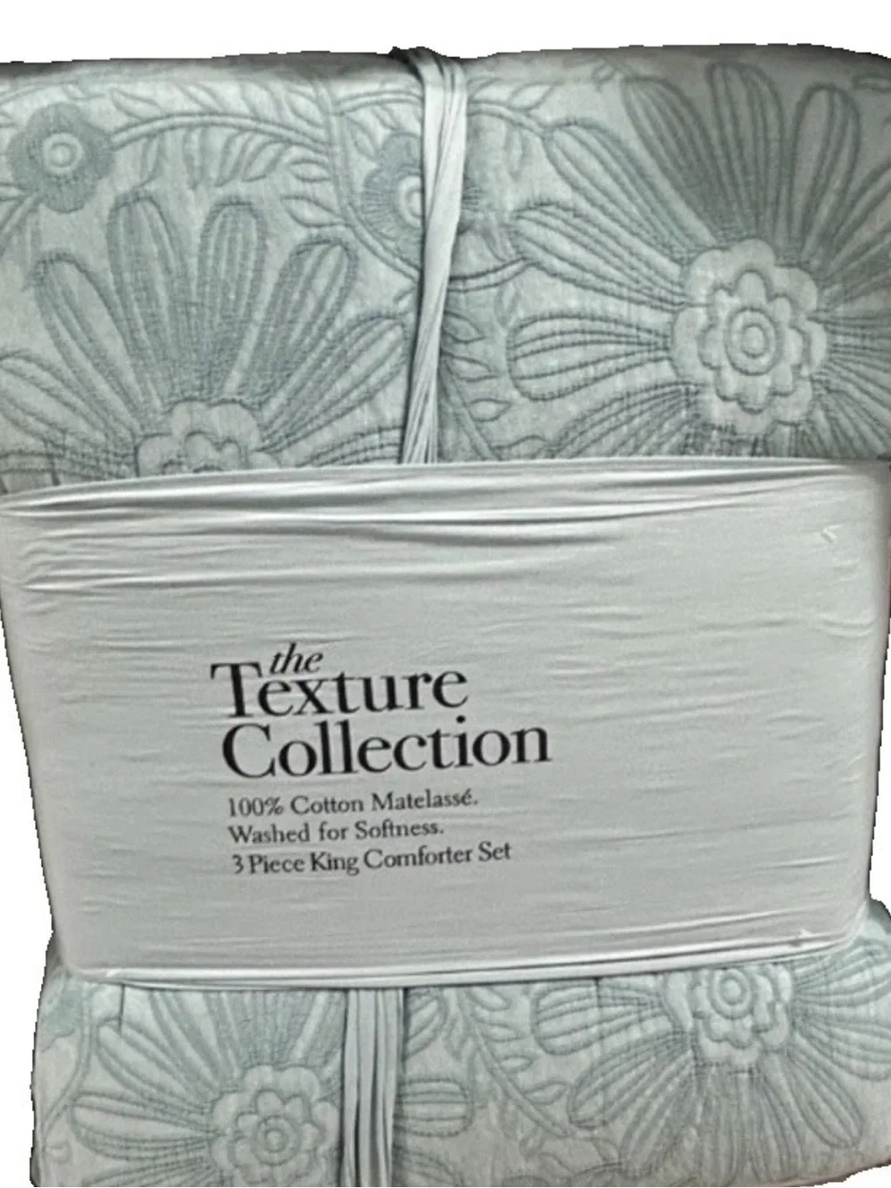 The Texture Collection Queen Cotton Light Teal Green Comforter Set 90”x90”